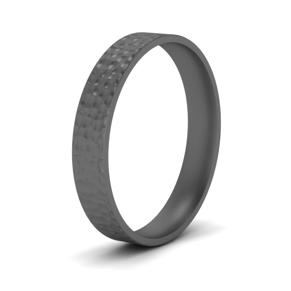 7 mm Hammered Finish Mens Wedding Band with White Diamond in 14K Black Gold