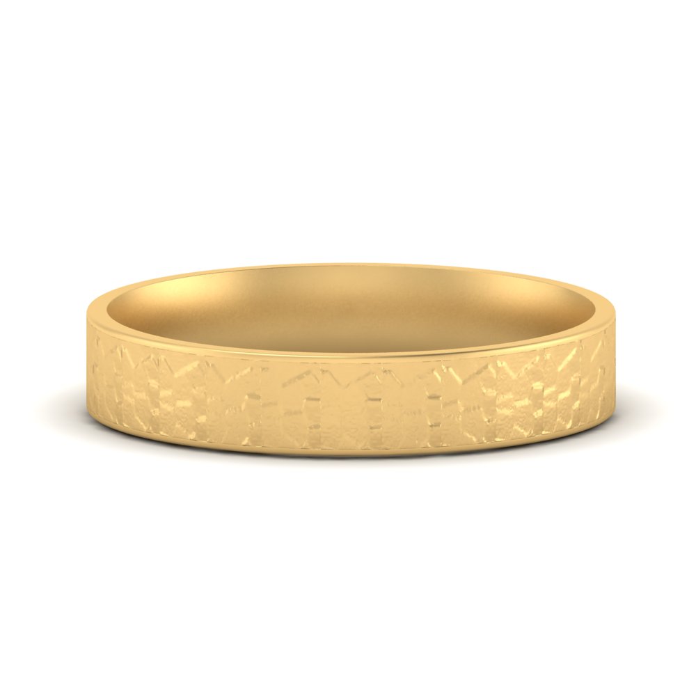 8 Mm Unique Rock Textured Mens Wedding Band with 14K Yellow Gold undefined