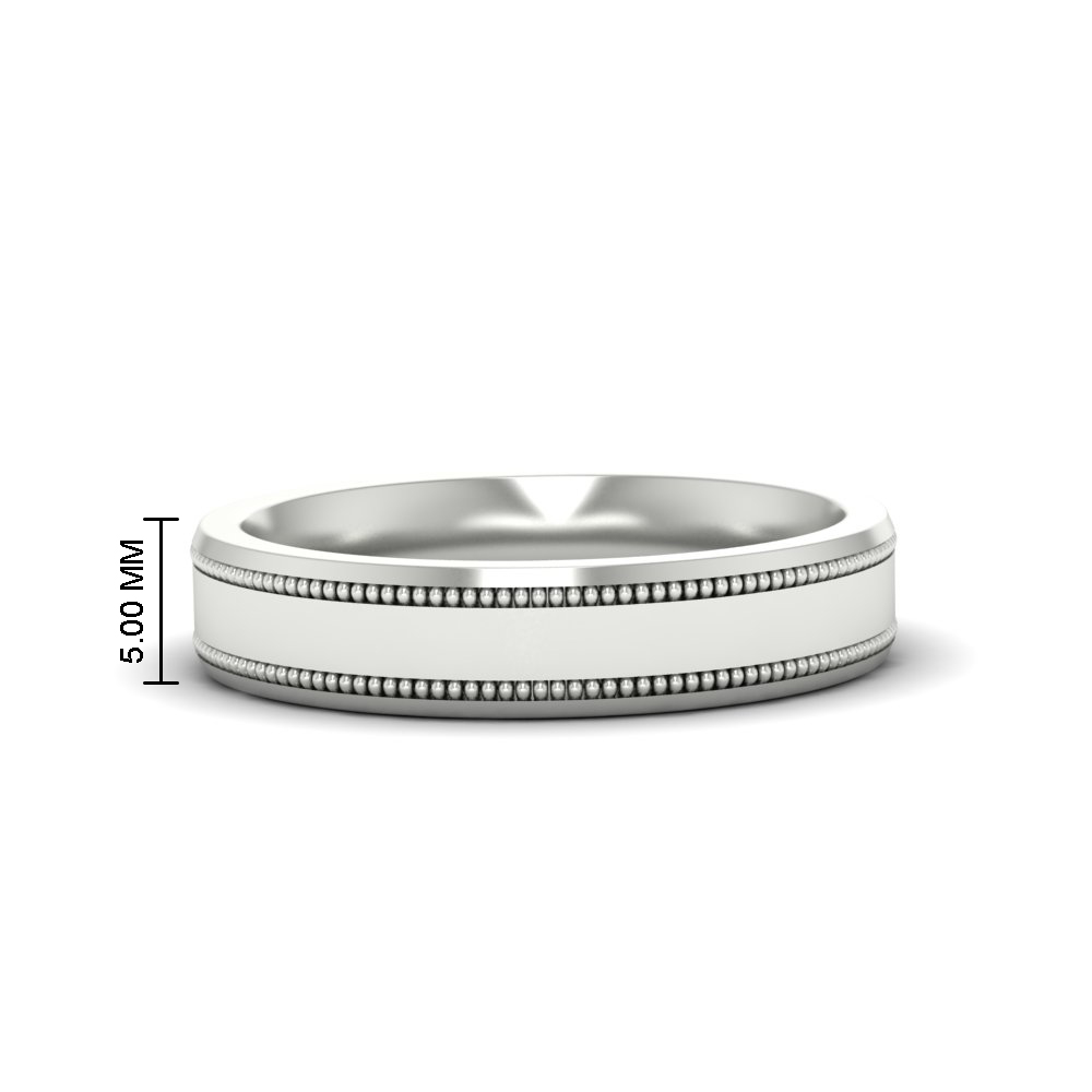  5 mm Mens Band Double Milgrain with White Diamond 14K White Gold