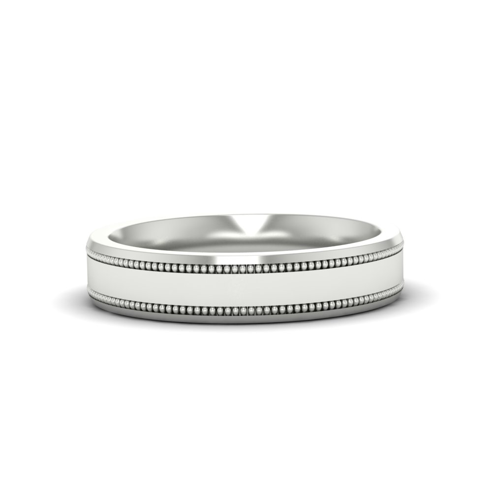  5 mm Mens Band Double Milgrain with White Diamond 14K White Gold