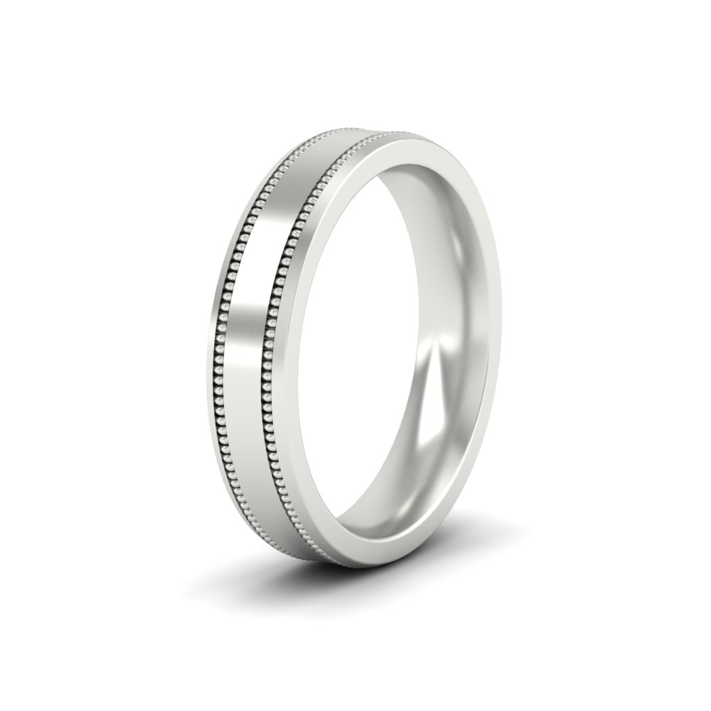  5 mm Mens Band Double Milgrain with White Diamond 14K White Gold