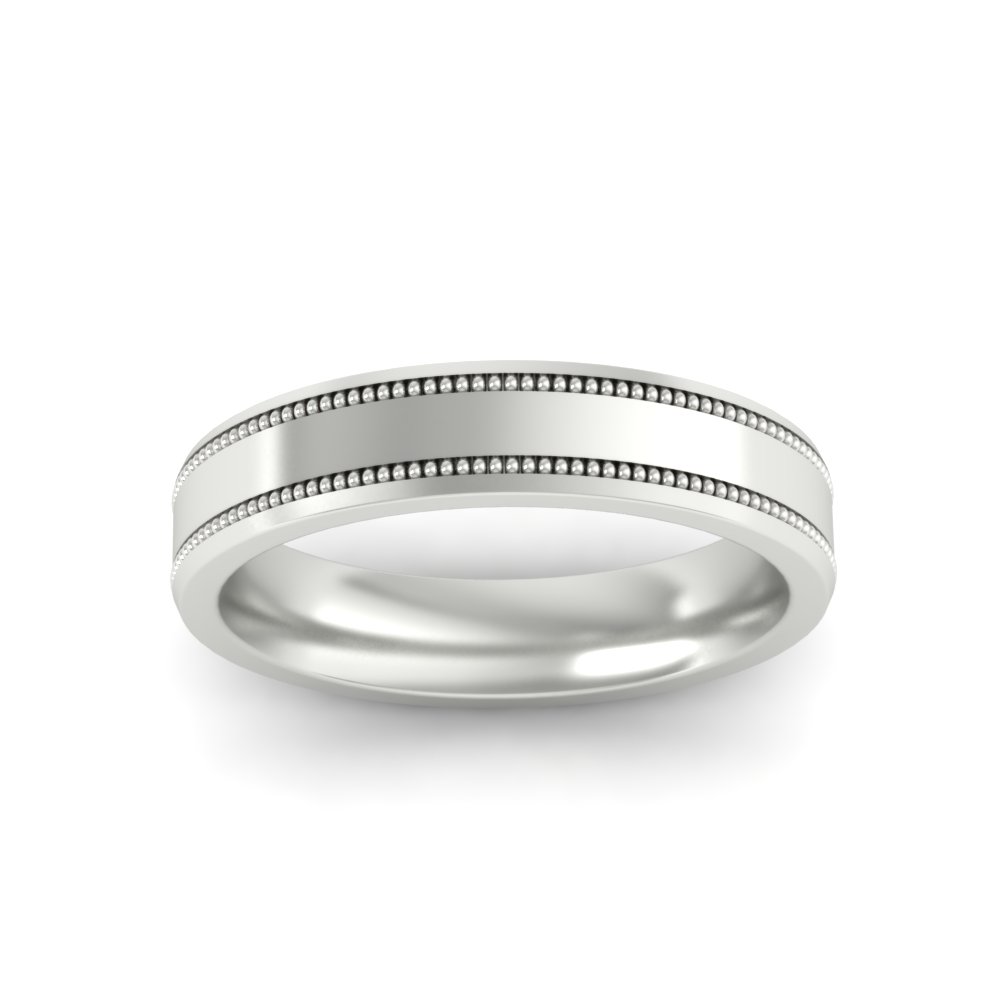  5 mm Mens Band Double Milgrain with White Diamond 14K White Gold