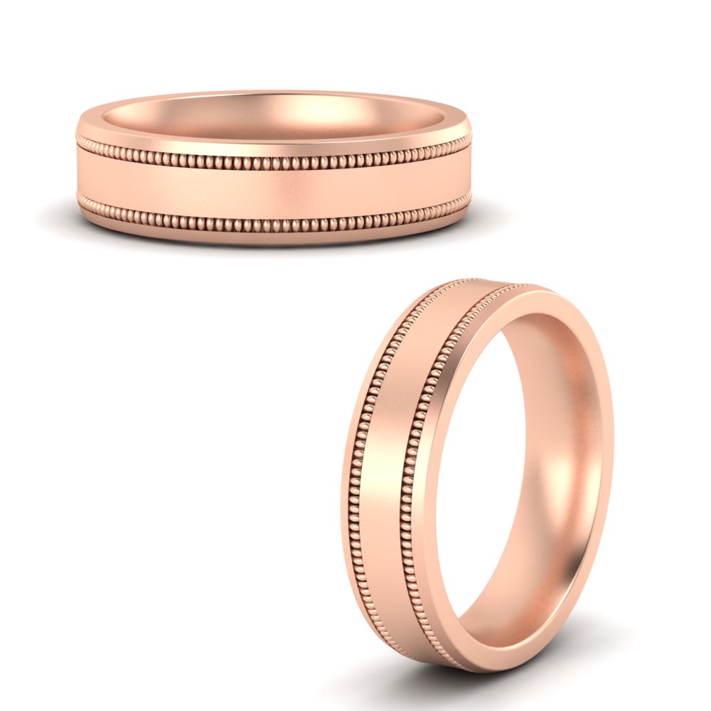 6 mm Together Double Milgrain Mens Wedding Band with 14K Rose Gold undefined