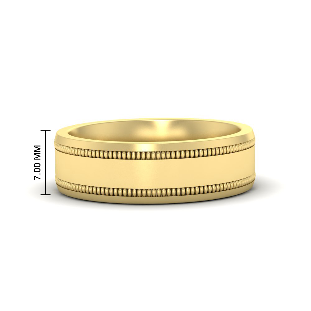  7 mm Double Milgrain Band Ring with White Diamond 14K Yellow Gold