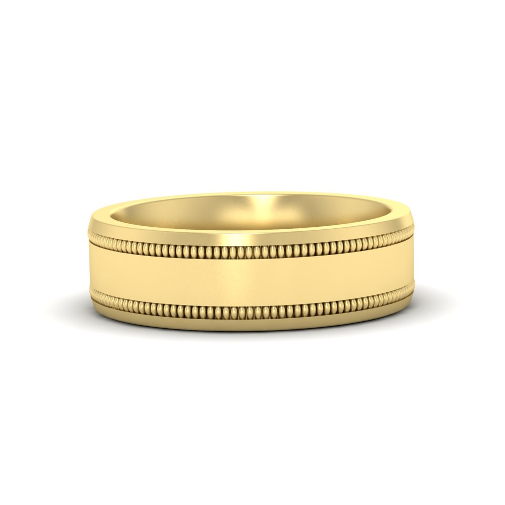  7 mm Double Milgrain Band Ring with White Diamond 14K Yellow Gold