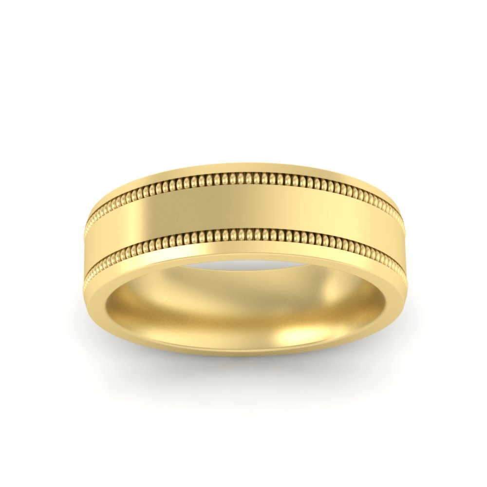  7 mm Double Milgrain Band Ring with White Diamond 14K Yellow Gold