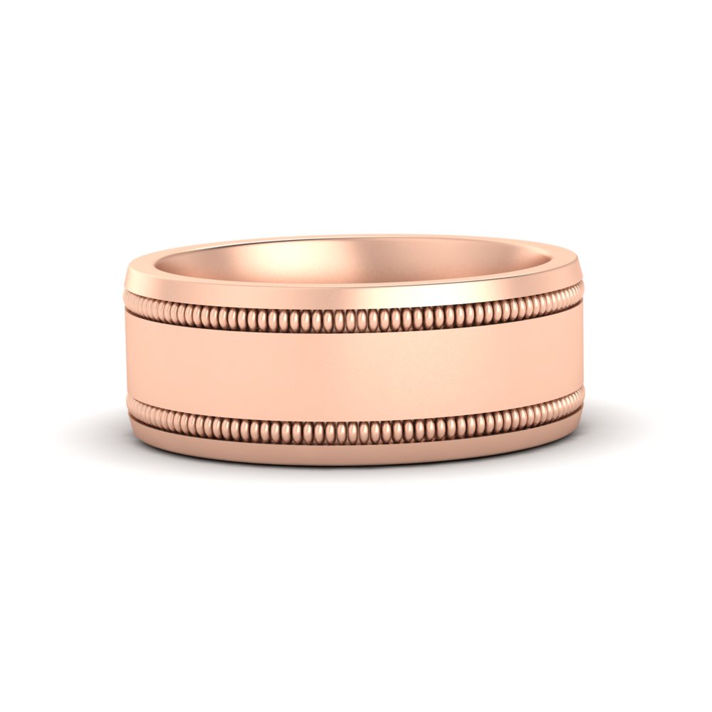  9 mm Double Milgrain Male Wedding Band Ring with White Diamond 14K Rose Gold