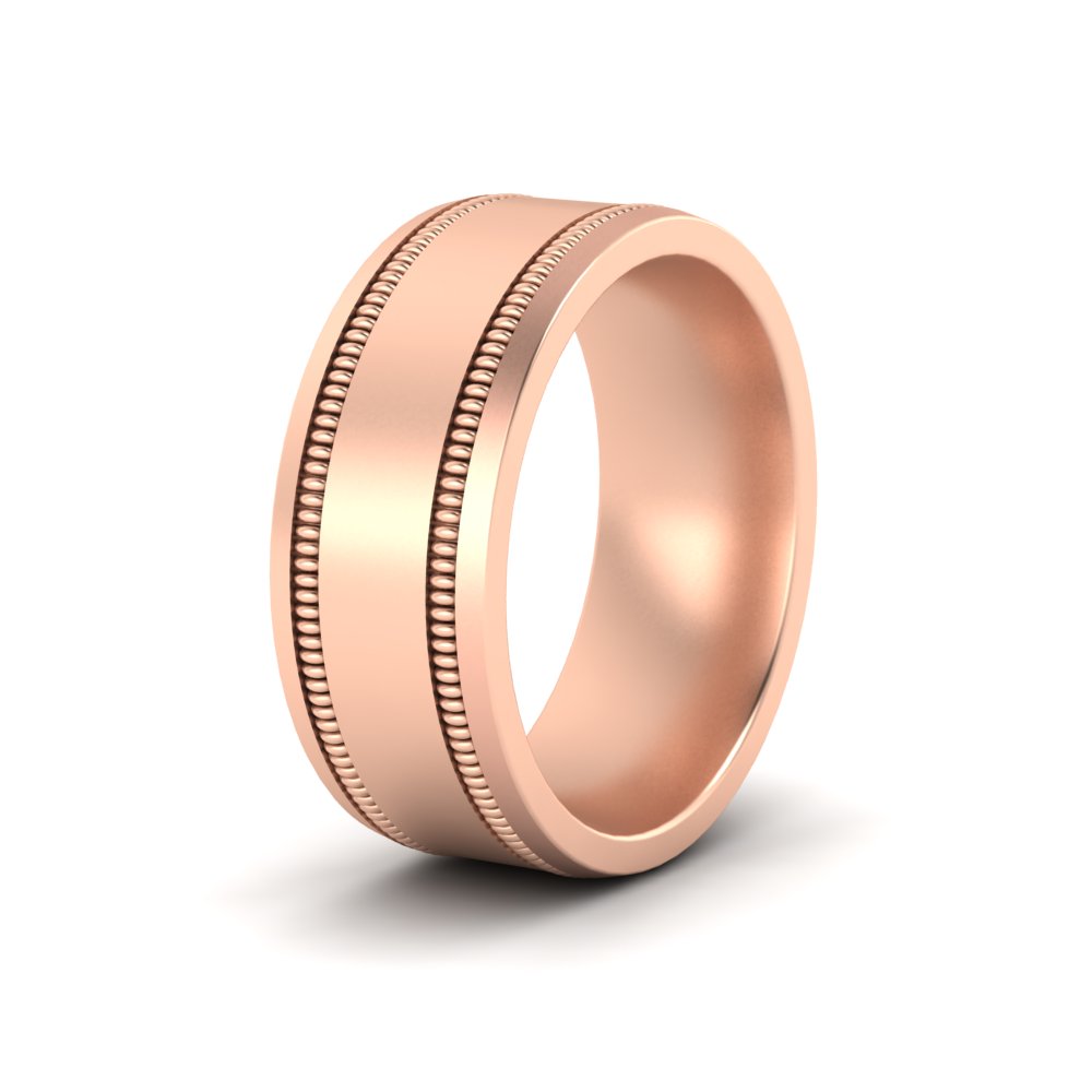  9 mm Double Milgrain Male Wedding Band Ring with White Diamond 14K Rose Gold