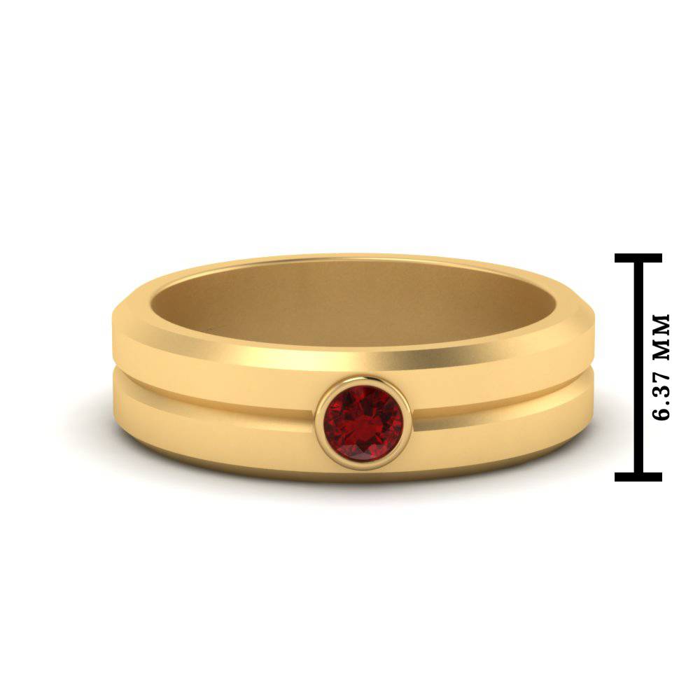 Single Solitaire Mens Wedding Ring with 14K Yellow Gold Red Ruby