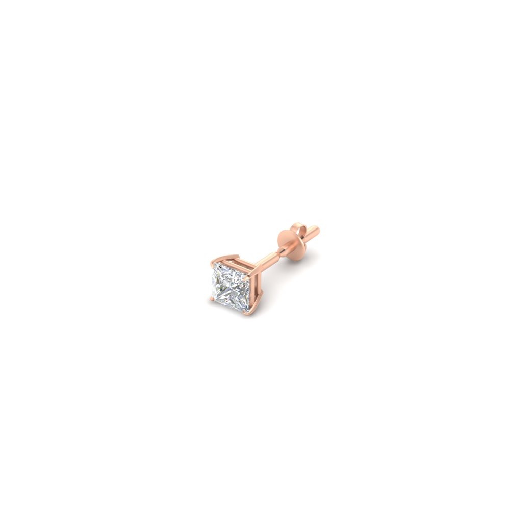 0.25 Carat Mens Single Stone Earring with 14K Rose Gold White Diamond