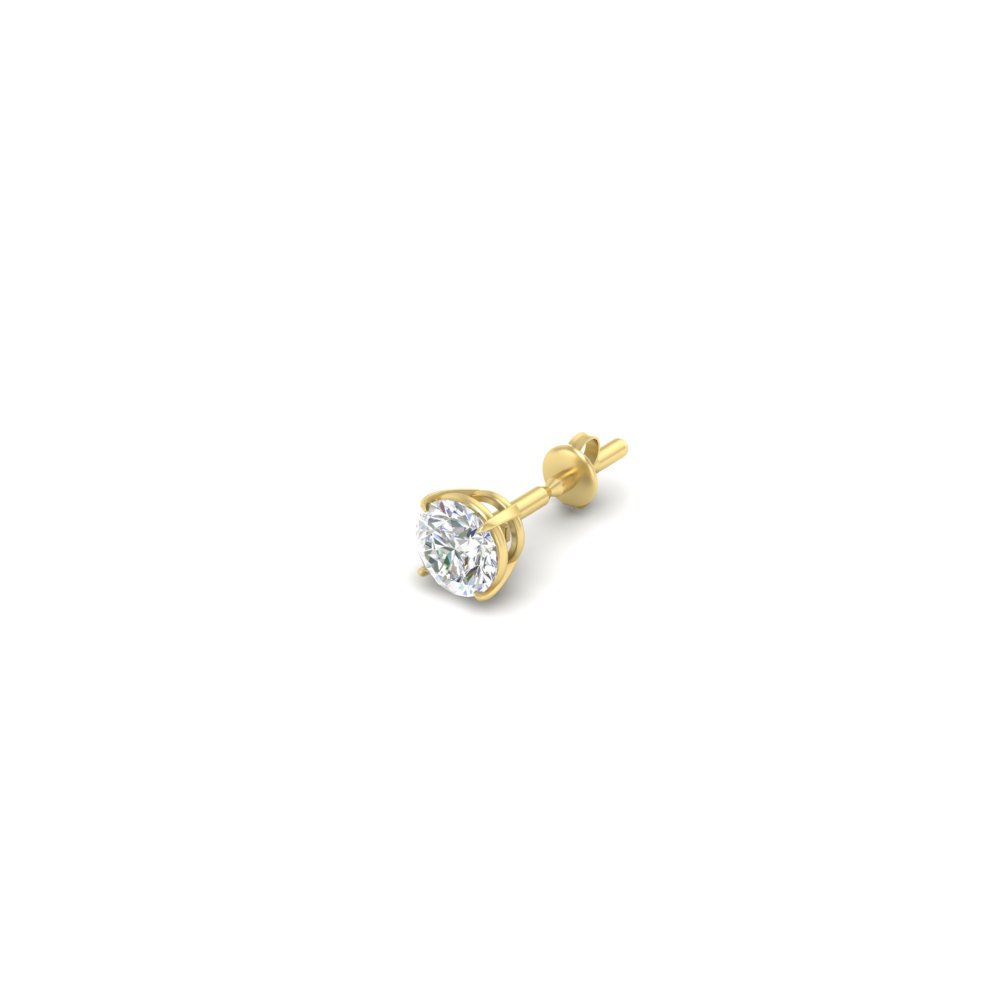 0.25 Carat Round Cut Mens Single Stone Earring with 14K Yellow Gold White Diamond