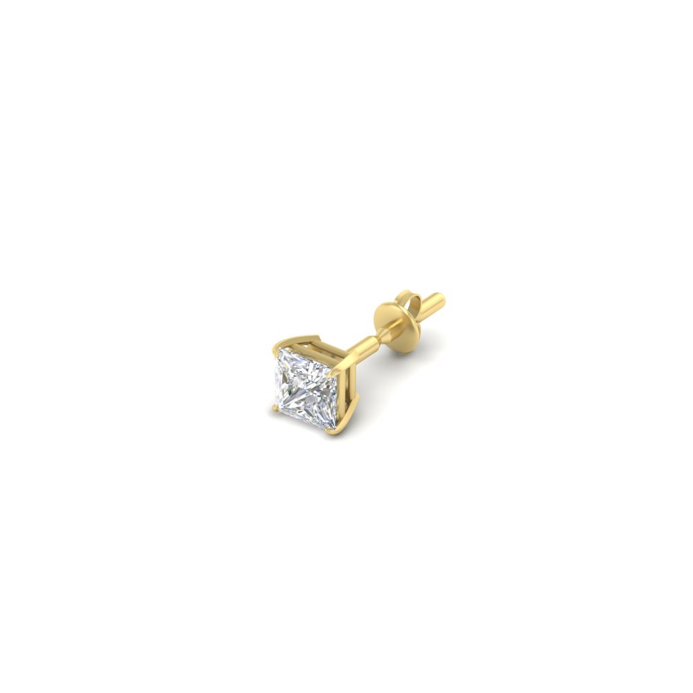 0.75 Ct. Single Stud Mens Diamond Earring with 14K Yellow Gold White Diamond