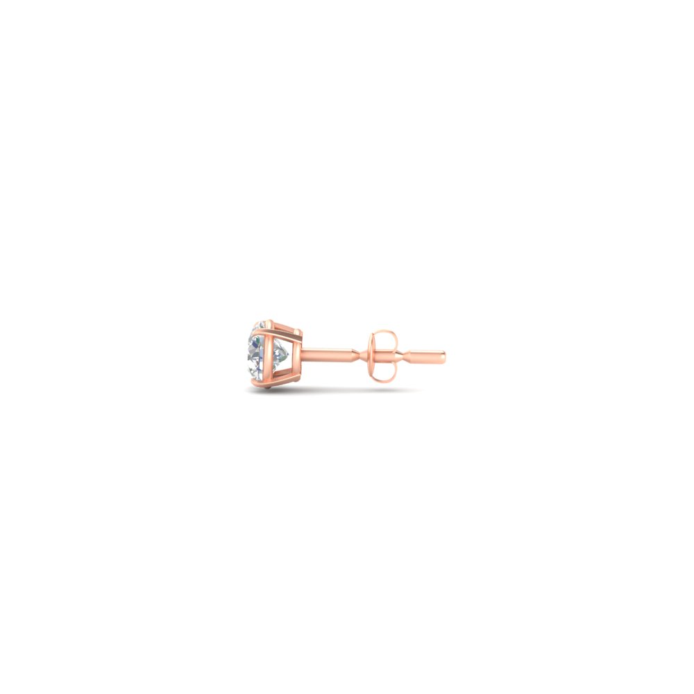 0.75 Ct. Single Stud Mens Round Cut Diamond Earring with 14K Rose Gold White Diamond