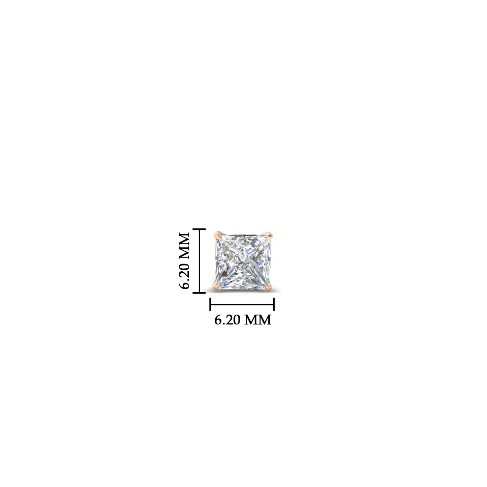 1 Carat Single Solitaire Princess Cut Male Earring with 14K Rose Gold White Diamond