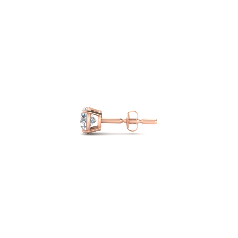 1 Carat Single Solitaire Round Cut Male Earring with 14K Rose Gold White Diamond