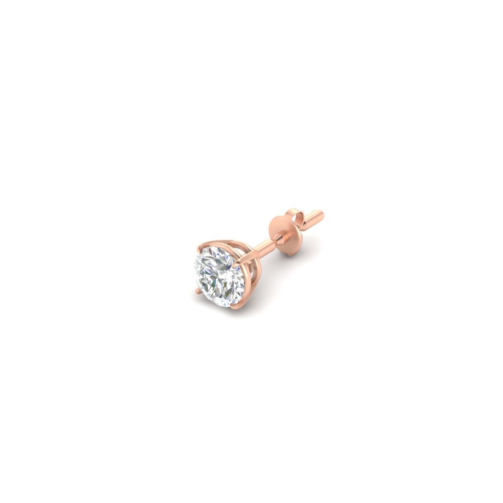 1 Carat Single Solitaire Round Cut Male Earring with 14K Rose Gold White Diamond