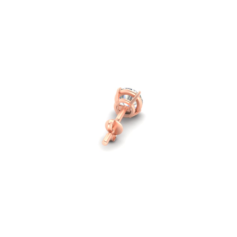 1 Carat Single Solitaire Round Cut Male Earring with 14K Rose Gold White Diamond