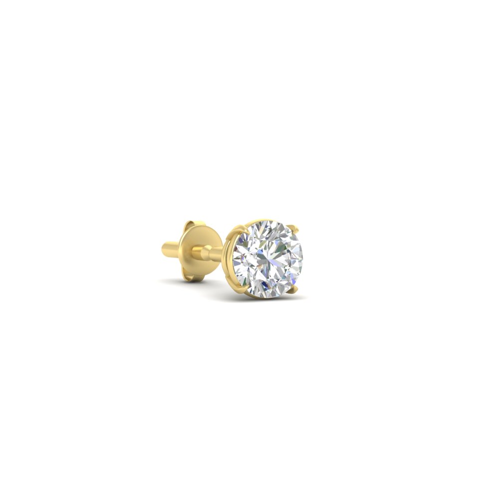 3 Carat Round Cut Diamond Stud Earring For Men with 14K Yellow Gold White Diamond
