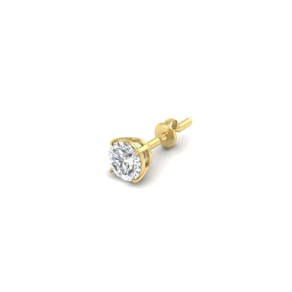 3 Carat Round Cut Diamond Stud Earring For Men with 14K Yellow Gold White Diamond