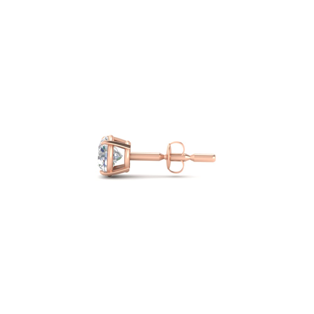 4 Carat Round Cut Single Stud Earring For Man with 14K Rose Gold White Diamond