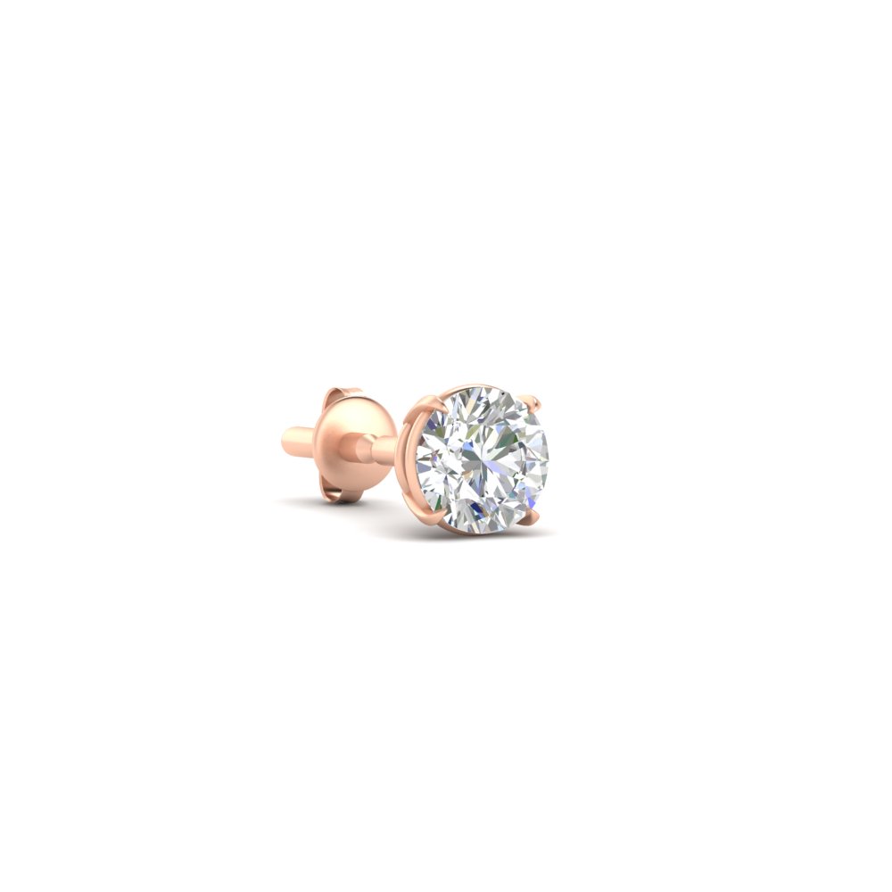 4 Carat Round Cut Single Stud Earring For Man with 14K Rose Gold White Diamond