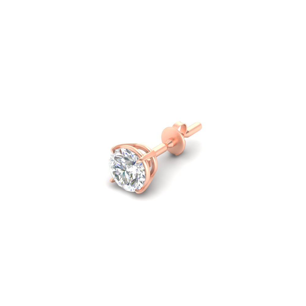 4 Carat Round Cut Single Stud Earring For Man with 14K Rose Gold White Diamond