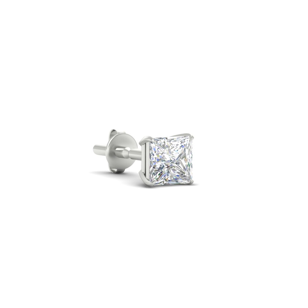 5 Carat Square Cut Mens Earring with 14K White Gold White Diamond