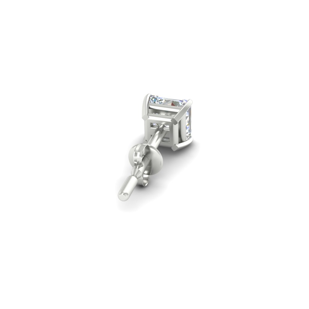 5 Carat Square Cut Mens Earring with 14K White Gold White Diamond