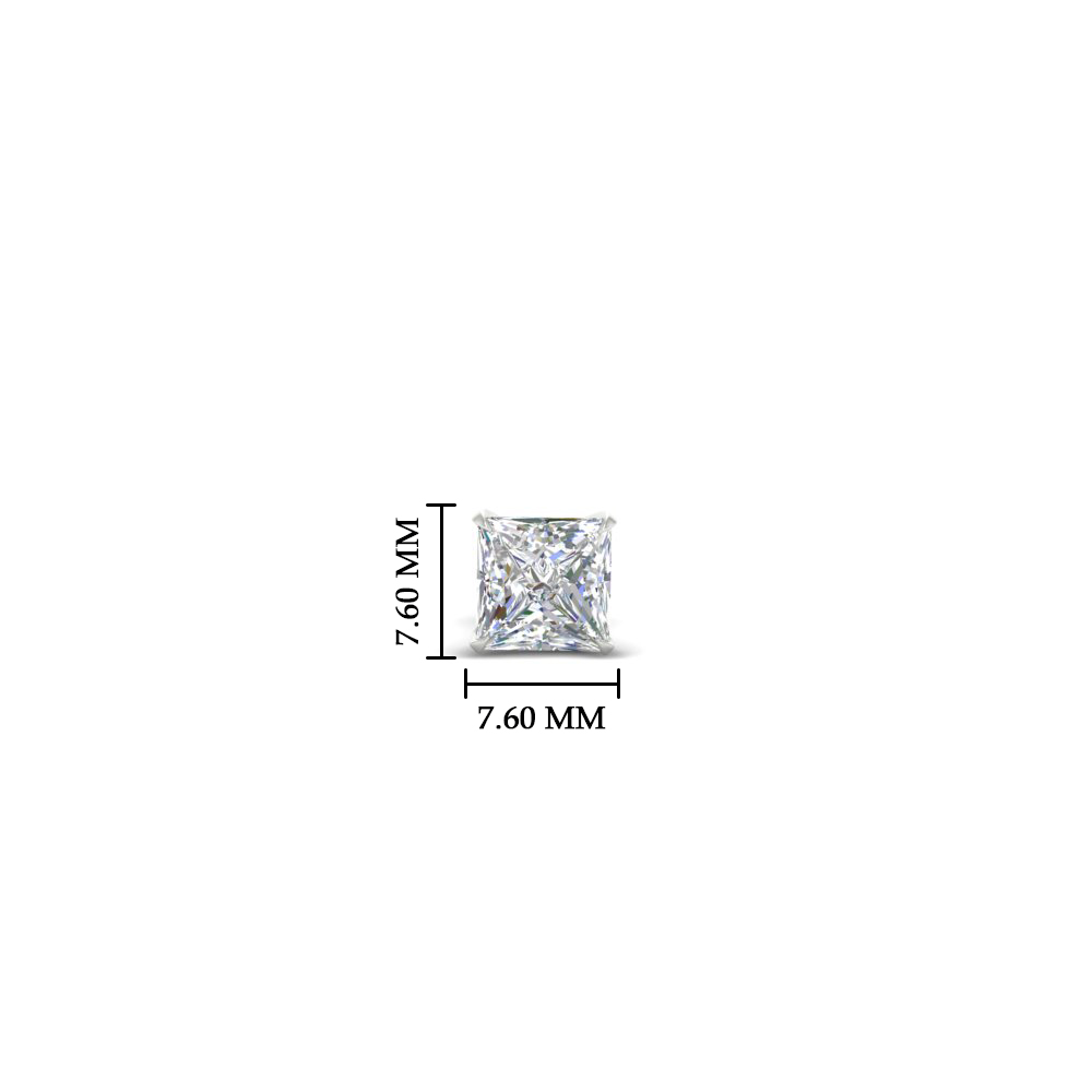 Earring For Men 2 Carat Princess Cut Stud with 14K White Gold White Diamond