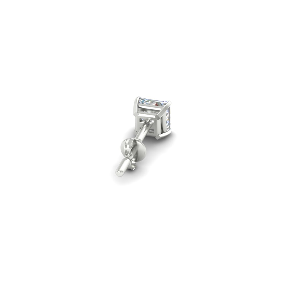 Earring For Men 2 Carat Princess Cut Stud with 14K White Gold White Diamond