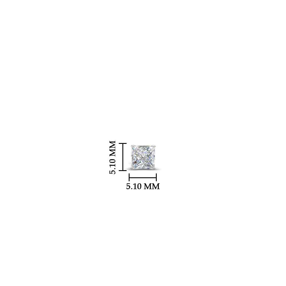 Half Carat Mens Princess Cut Earring with 14K White Gold White Diamond