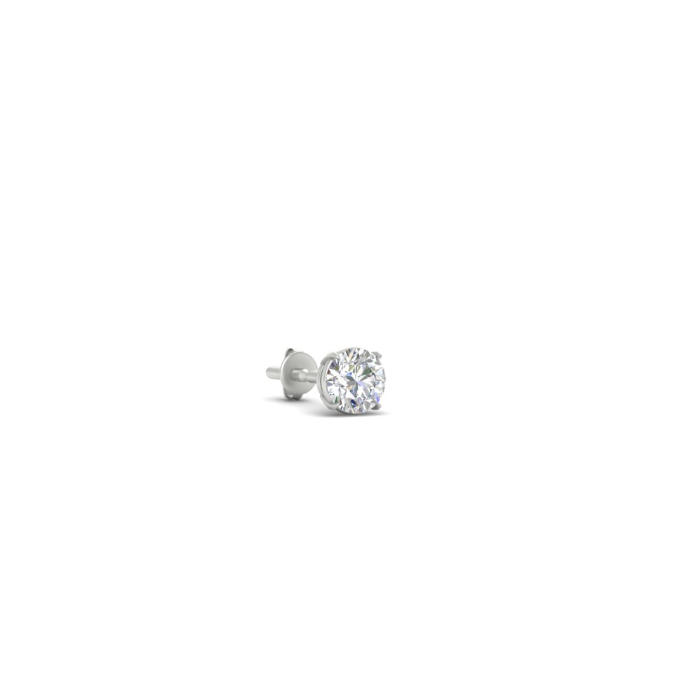 Half Carat Mens Round Cut Earring with 14K White Gold White Diamond