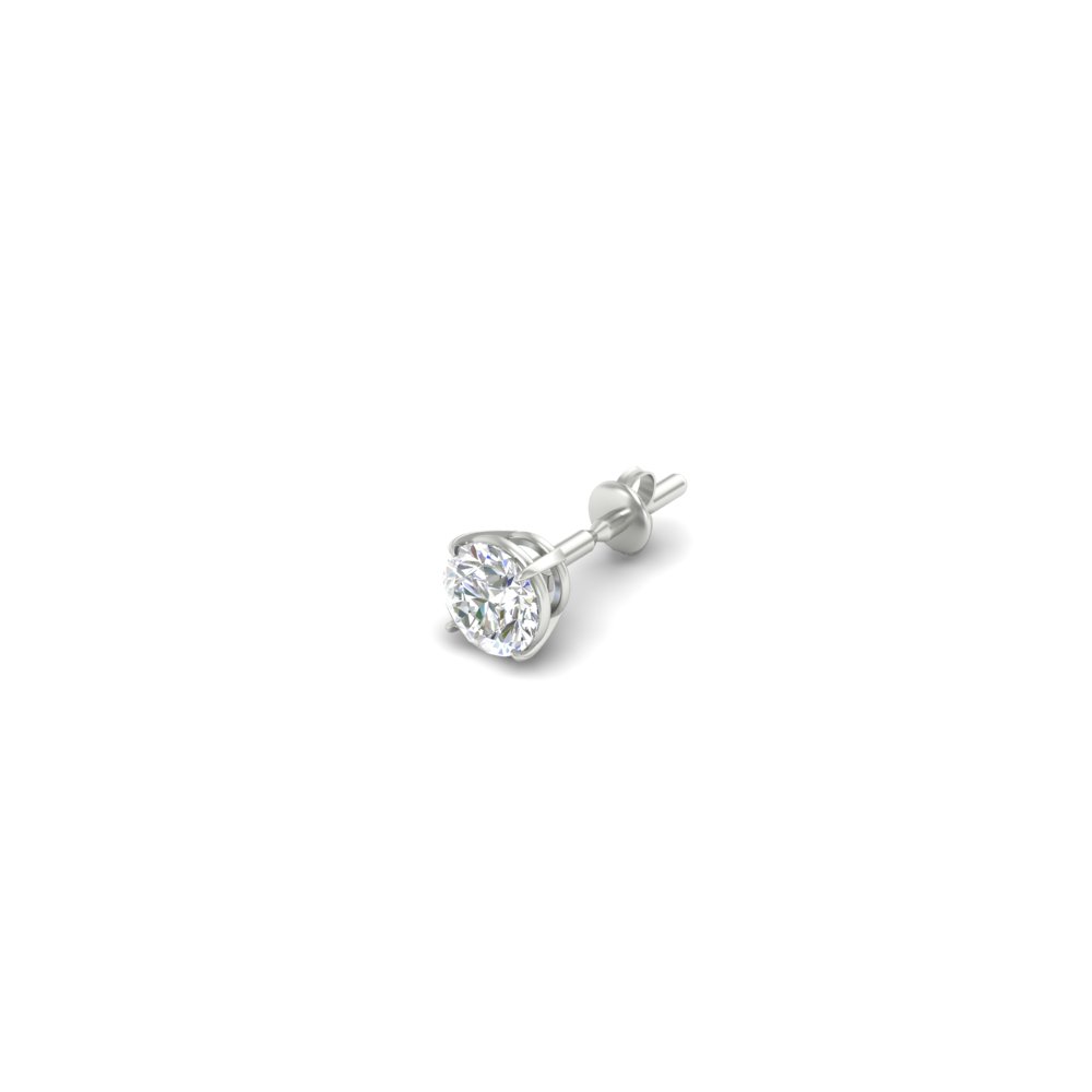 Half Carat Mens Round Cut Earring with 14K White Gold White Diamond