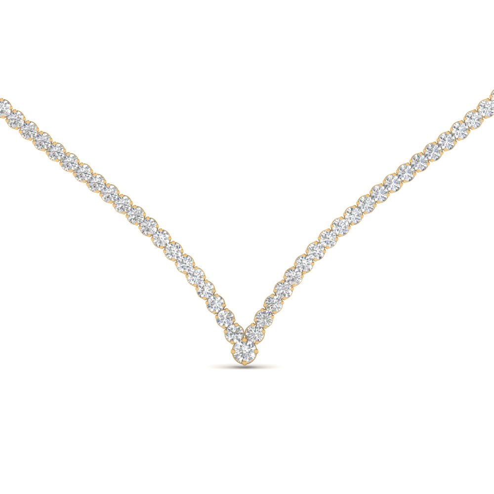 Tennis V Shaped diamond Necklace In 14K Yellow Gold | Fascinating Diamonds