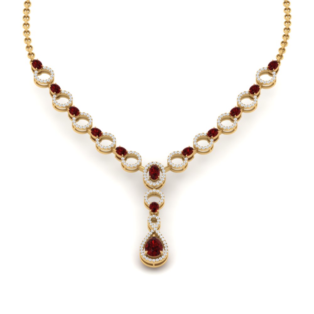 Beautiful Circle Drop Necklace with 14K Yellow Gold Red Ruby