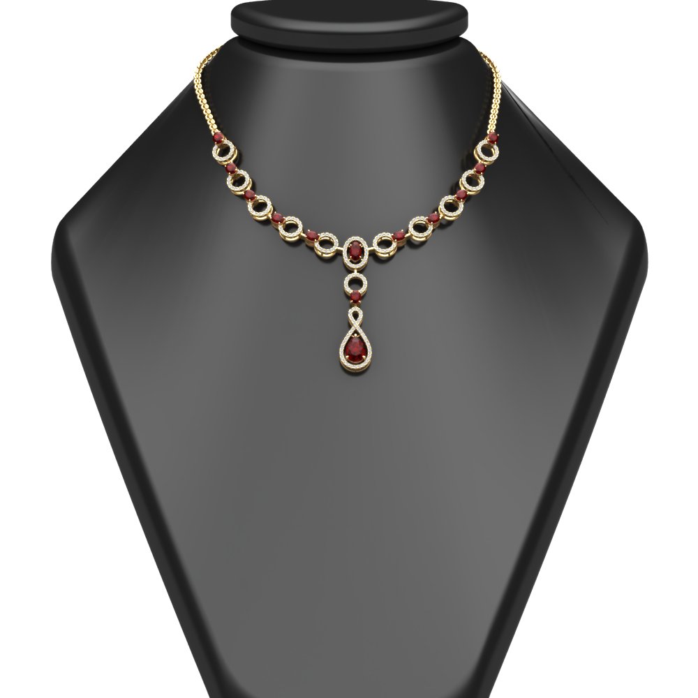Beautiful Circle Drop Necklace with 14K Yellow Gold Red Ruby