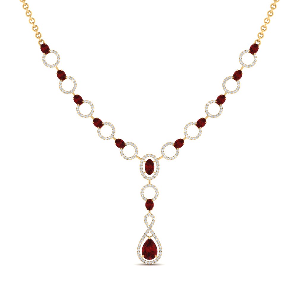 Beautiful Circle Drop Necklace with 14K Yellow Gold Red Ruby