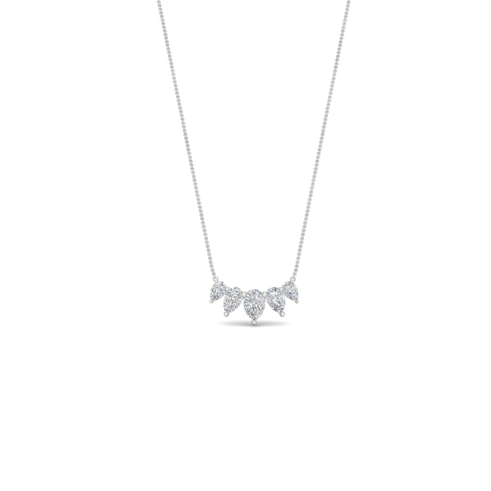 0.75 Carat 5 Stone Pear Shaped Diamond Necklace with 14K White Gold White Diamond