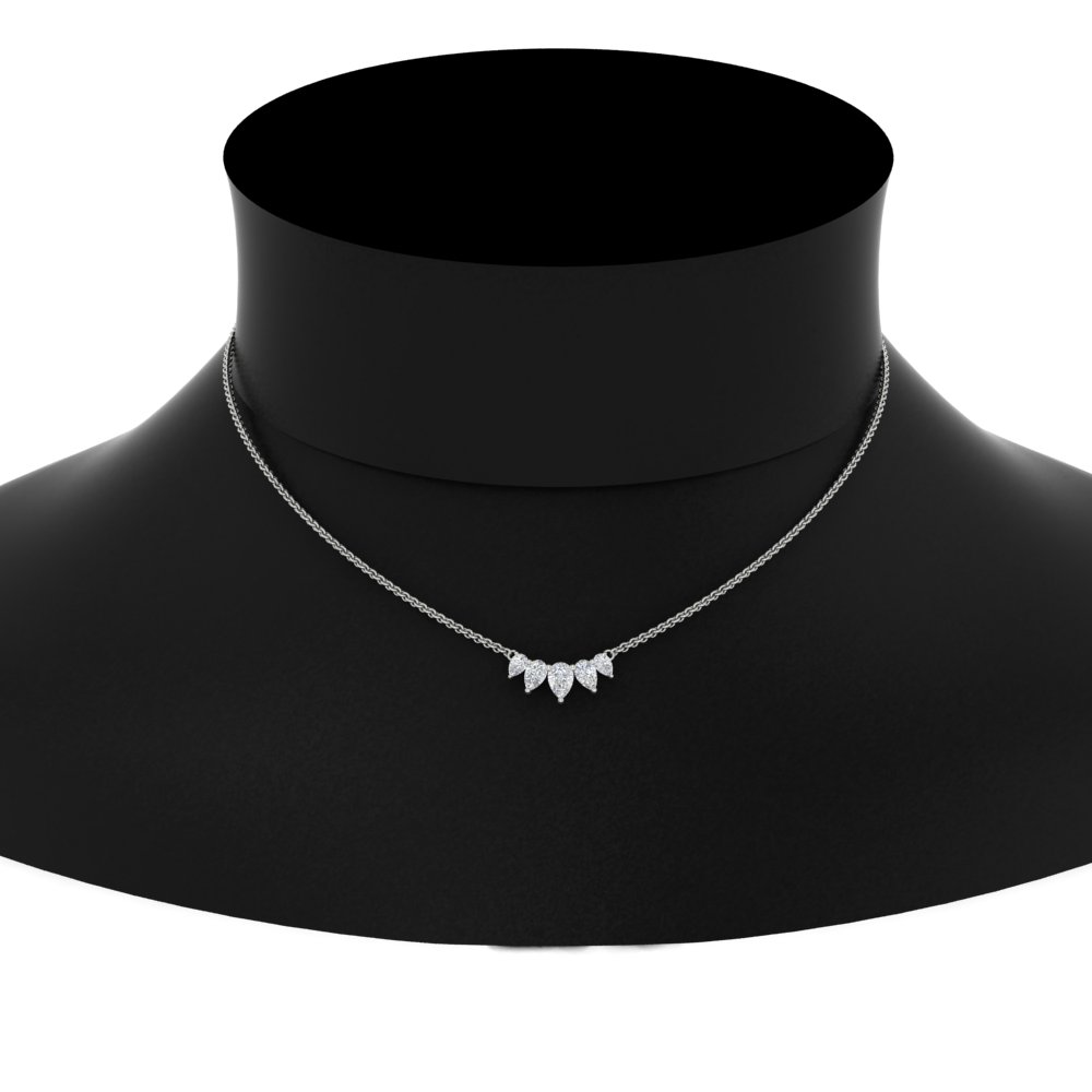 0.75 Carat 5 Stone Pear Shaped Diamond Necklace with 14K White Gold White Diamond