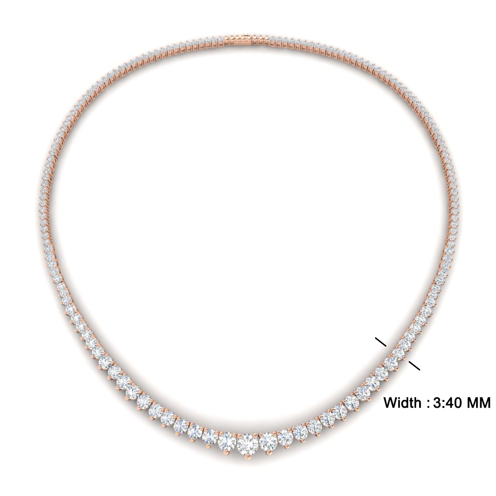 Single Line 9 Carat Tennis Diamond Necklace with 14K Rose Gold White Diamond