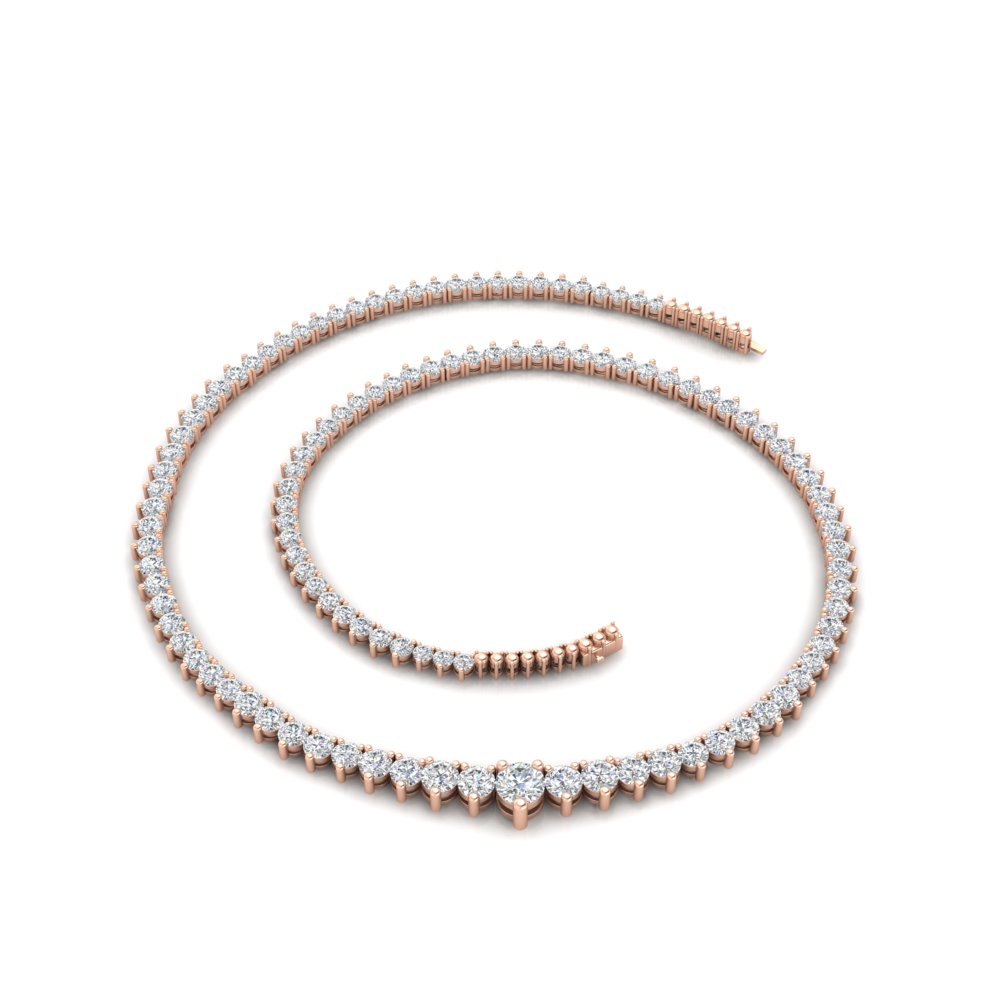 Single Line 9 Carat Tennis Diamond Necklace with 14K Rose Gold White Diamond