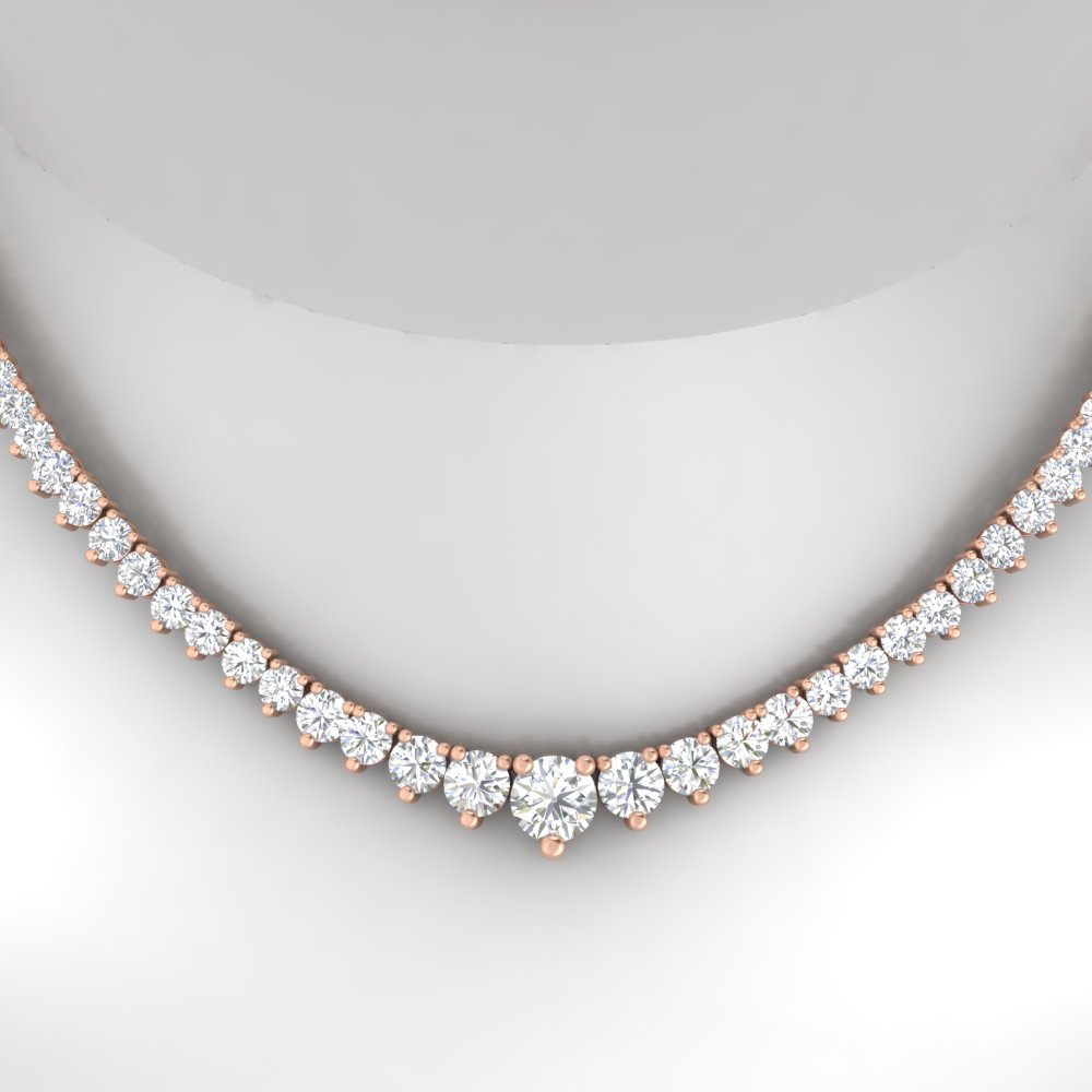 Single Line 9 Carat Tennis Diamond Necklace with 14K Rose Gold White Diamond