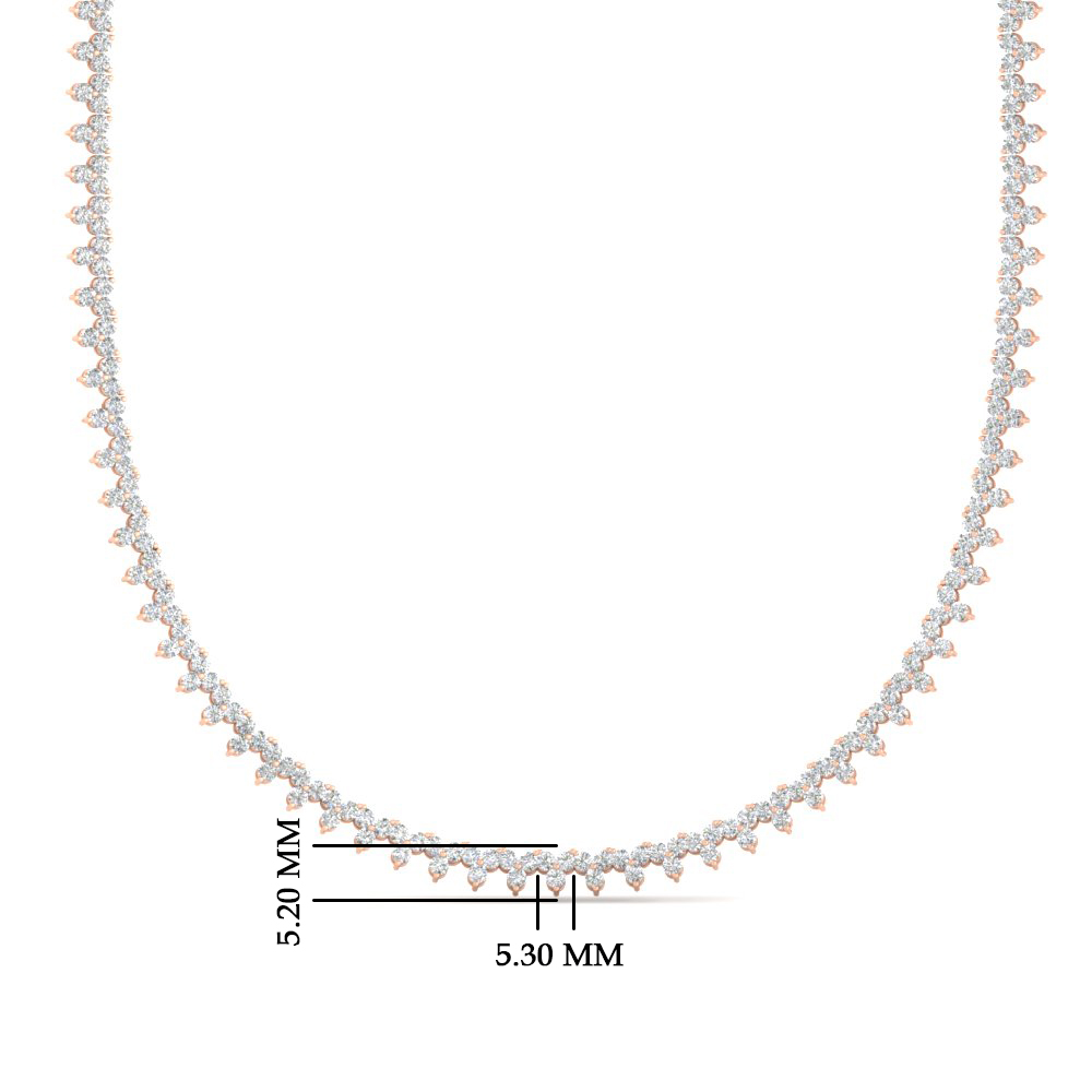 12 Carat Three Stone Diamond Cluster Gold Tennis Necklace with 14K Rose Gold White Diamond