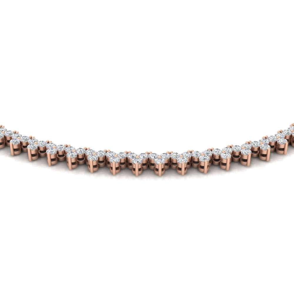 12 Carat Three Stone Diamond Cluster Gold Tennis Necklace with 14K Rose Gold White Diamond
