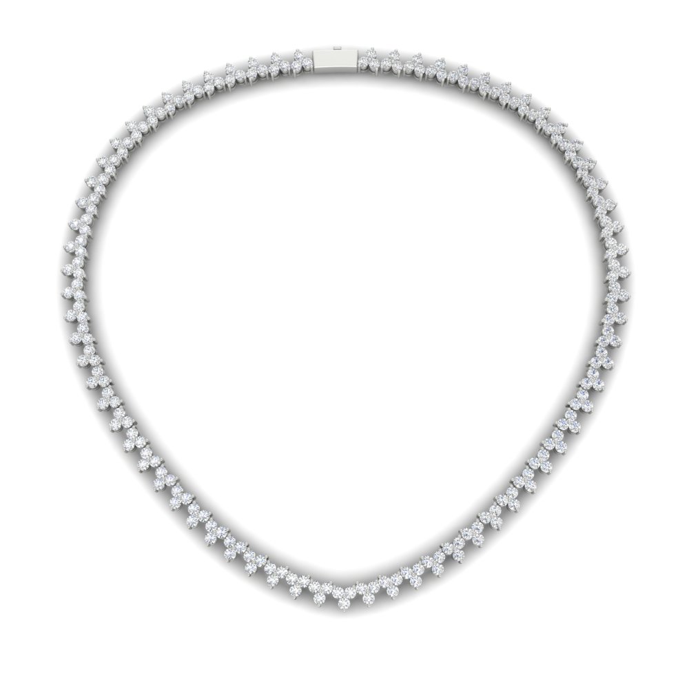 15 Carat Round Trio Diamond Tennis Necklace with 14K White Gold White Diamond