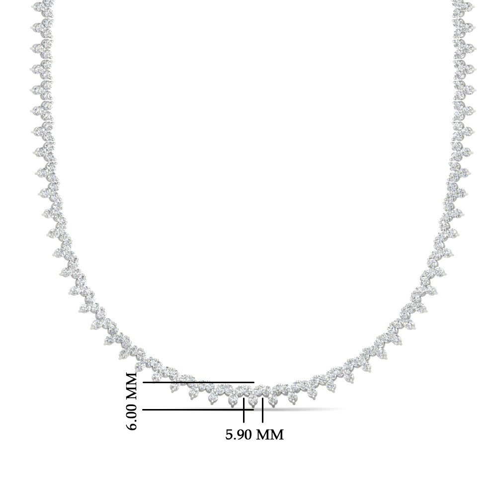15 Carat Round Trio Diamond Tennis Necklace with 14K White Gold White Diamond