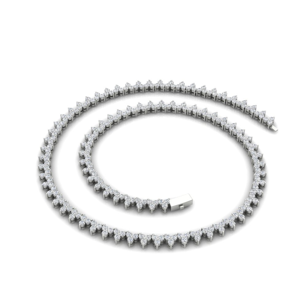 15 Carat Round Trio Diamond Tennis Necklace with 14K White Gold White Diamond