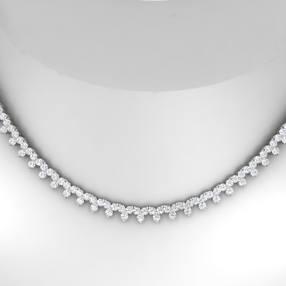 15 Carat Round Trio Diamond Tennis Necklace with 14K White Gold White Diamond