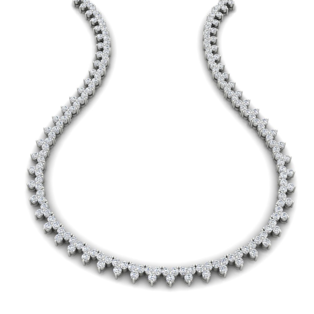 15 Carat Round Trio Diamond Tennis Necklace with 14K White Gold White Diamond