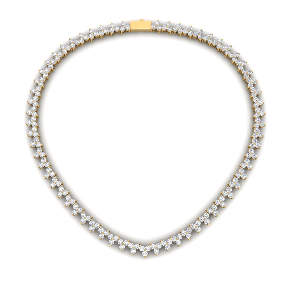 Round Diamond Triangle Graduated Chocker Tennis Necklace with 14K Yellow Gold White Diamond